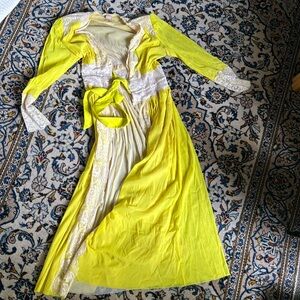 Highlighter yellow sexy fun Lacey robe with shoulder pads and a tie